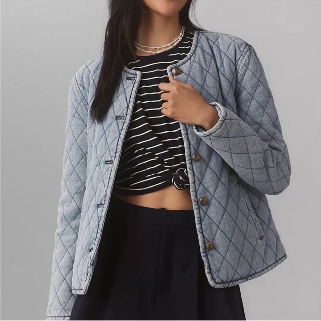 Anthropologie Light Blue Quilted Utility Jacket
